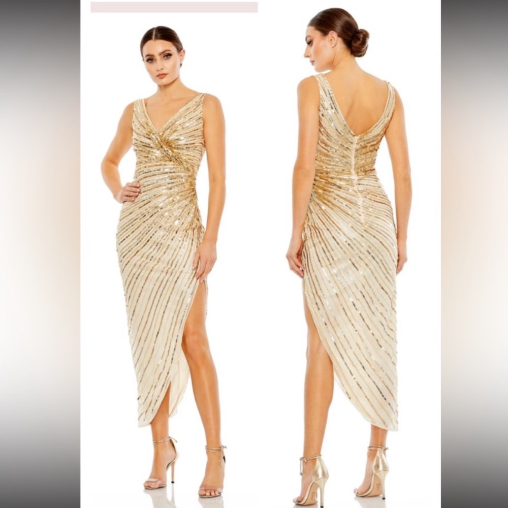 NWT - Mac Duggal Gold High Low Dress